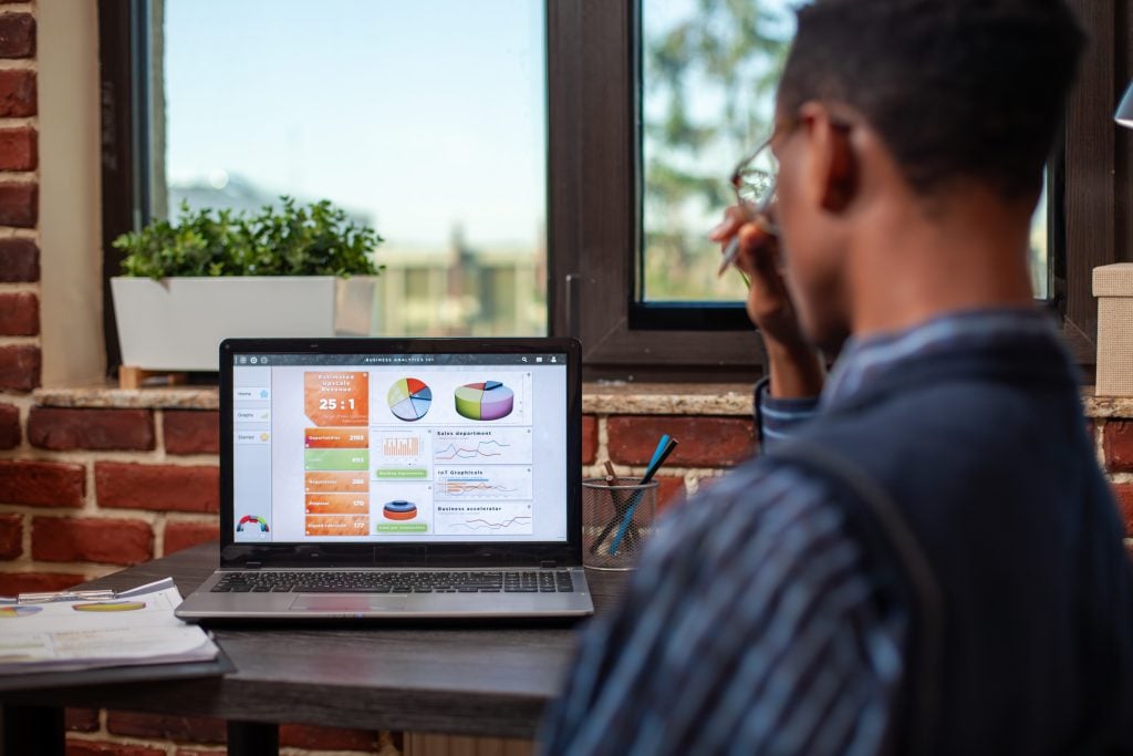 Employee looking at business analytics