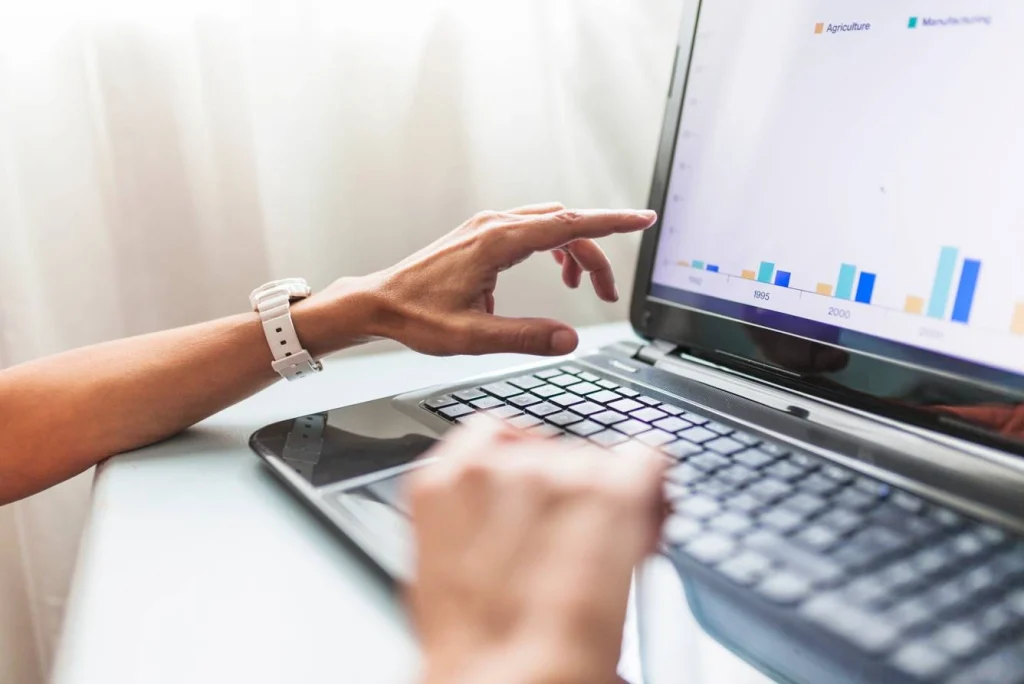 Close-up of laptop with business analytics chart