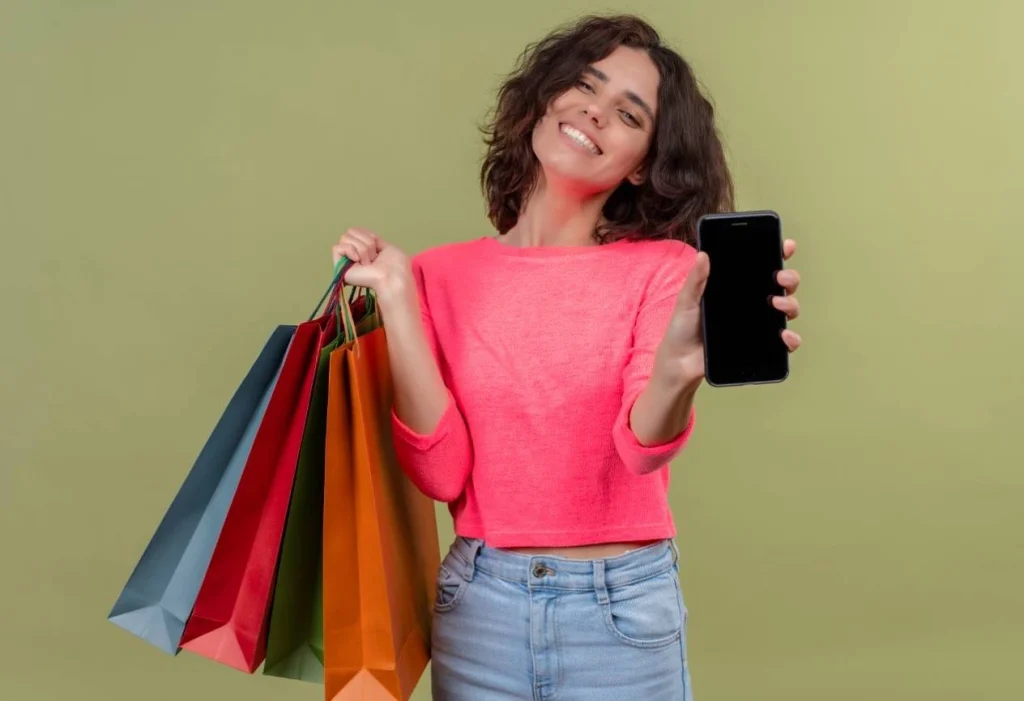 Woman shopping with mobile phone