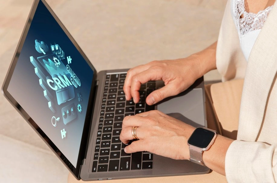 crm software management system on laptop